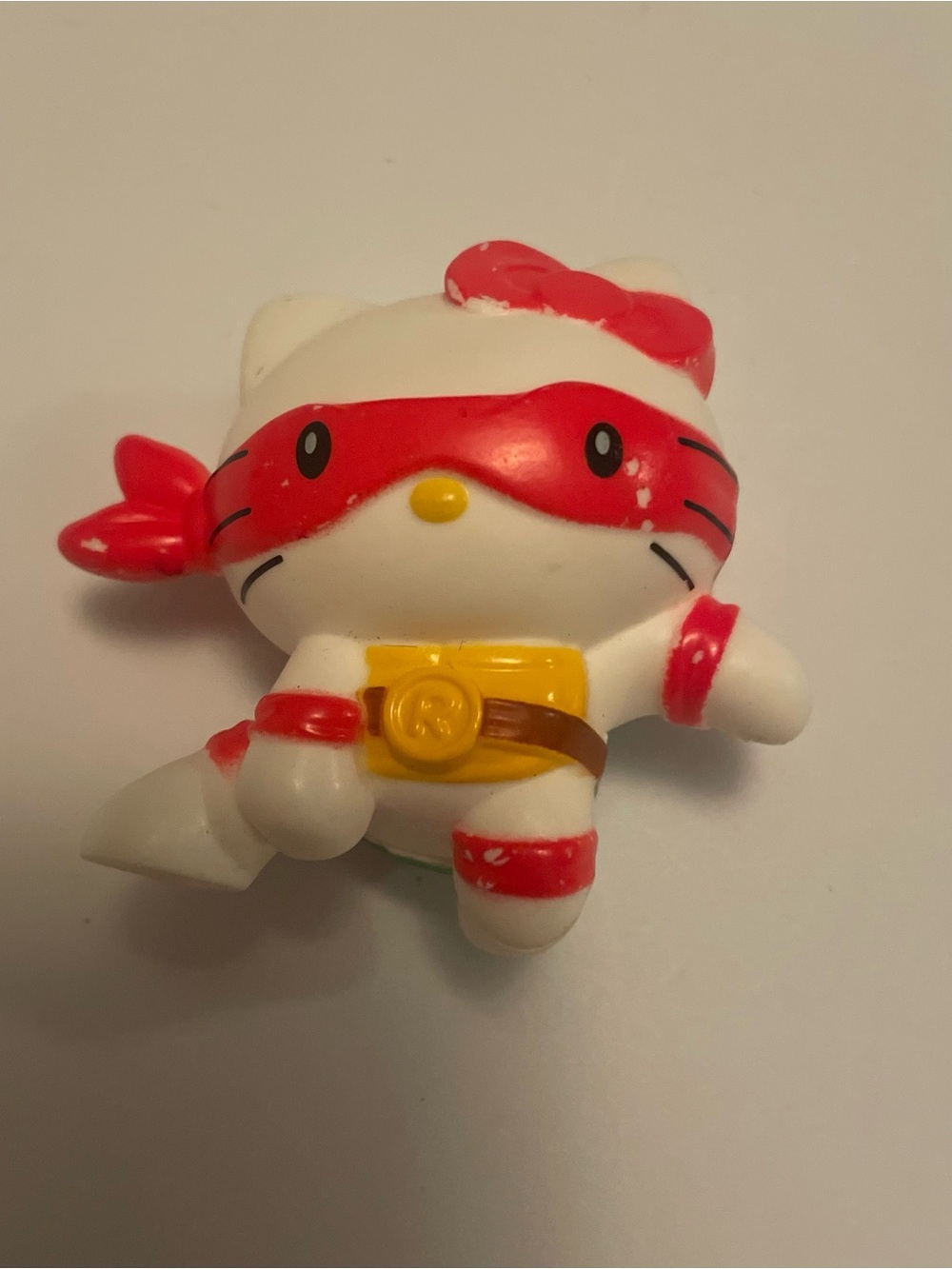 Hello Kitty White Figure with Red Mask and Yellow Belt - Hello Kitty Collectible